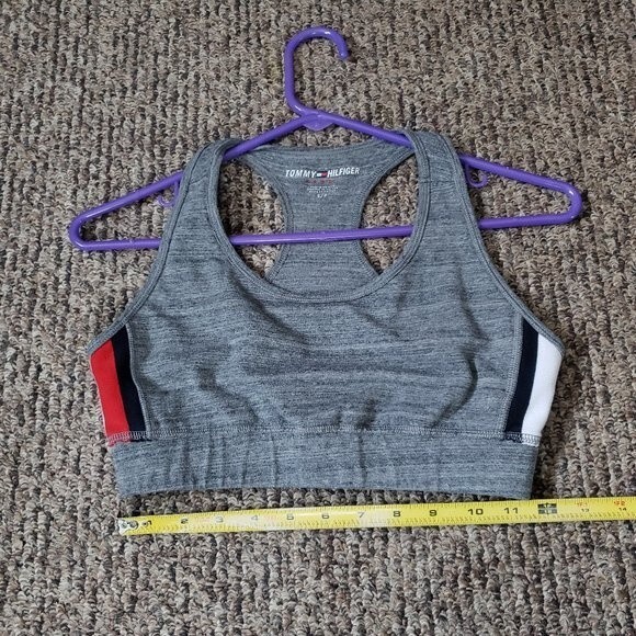 Tommy Hilfiger Sports Bra S/P Grey with Hilfiger Stripes Along Sides - Picture 8 of 10